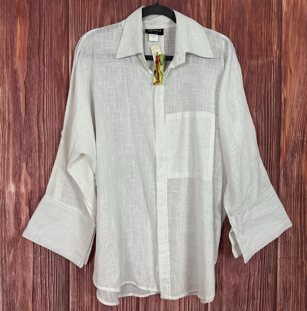 Dilemma Art To Wear Oversized Cotton White Tunic 3/4 Dolman Sleeves One Size NWT